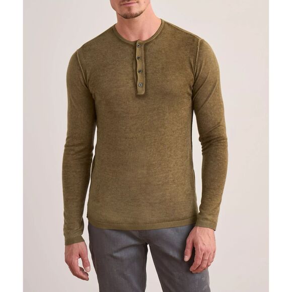 JOHN VARVATOS Shirt Mens XL Brown Henley Silk Cashmere Chestnut CHRISTIE $448 - Picture 1 of 9